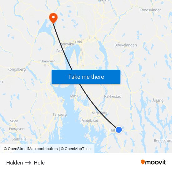 Halden to Hole map