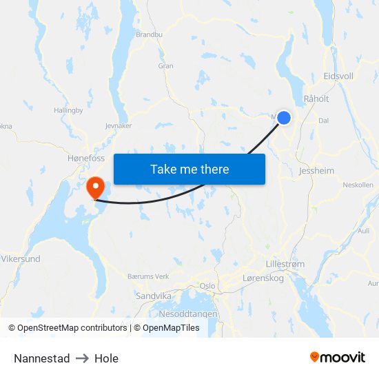 Nannestad to Hole map