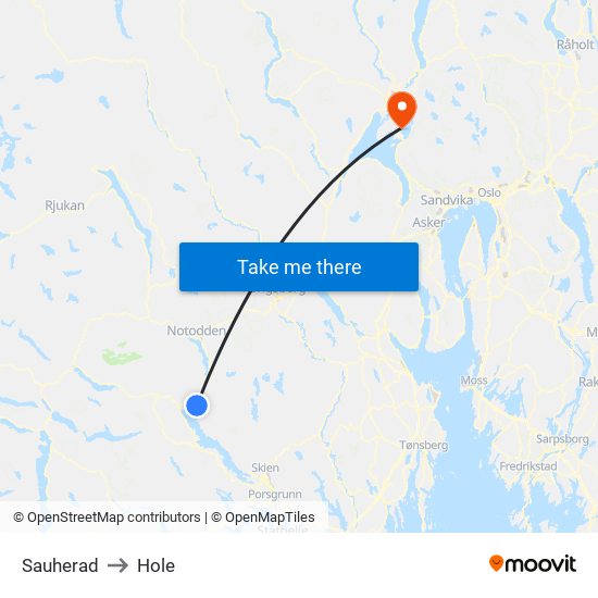 Sauherad to Hole map