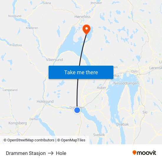 Drammen Stasjon to Hole map