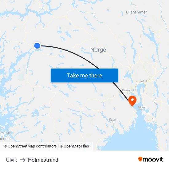 Ulvik to Holmestrand map