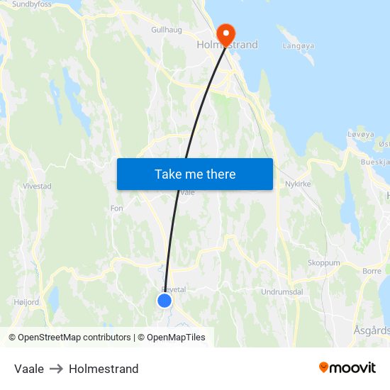 Vaale to Holmestrand map