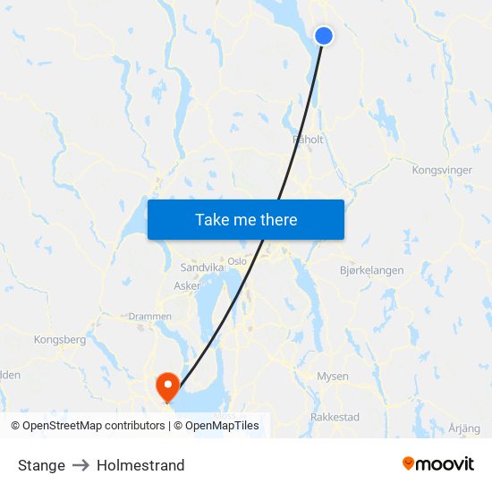 Stange to Holmestrand map