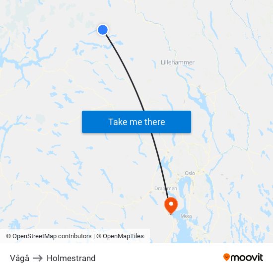 Vågå to Holmestrand map