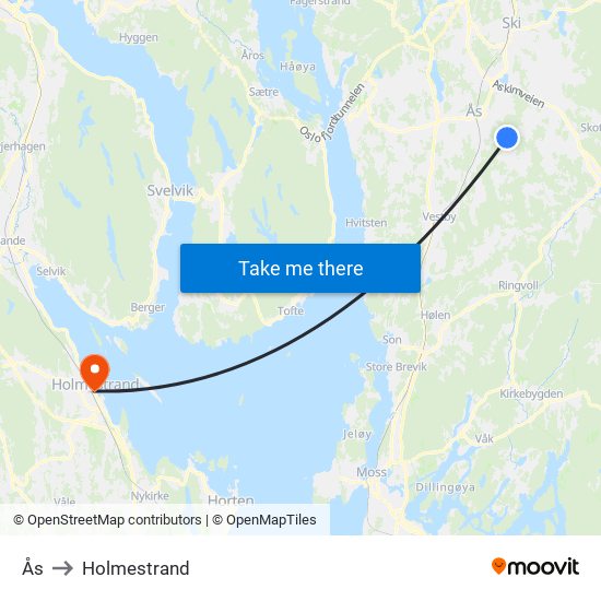 Ås to Holmestrand map