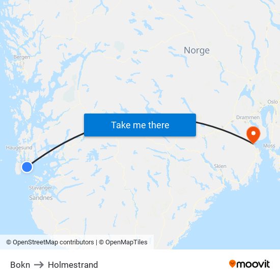 Bokn to Holmestrand map