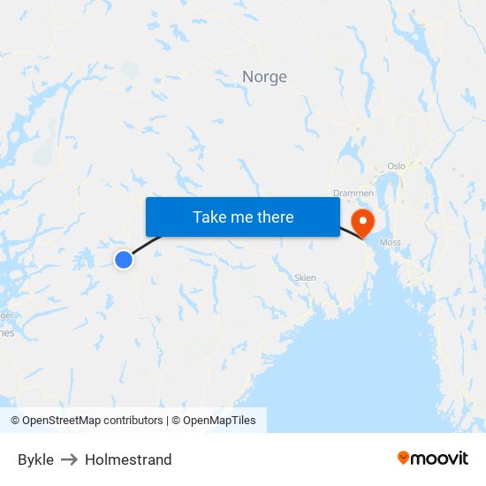 Bykle to Holmestrand map