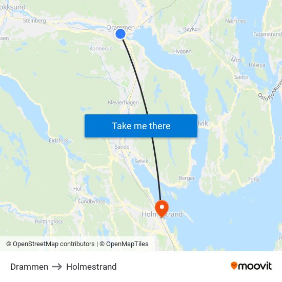 Drammen to Holmestrand map