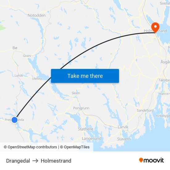 Drangedal to Holmestrand map