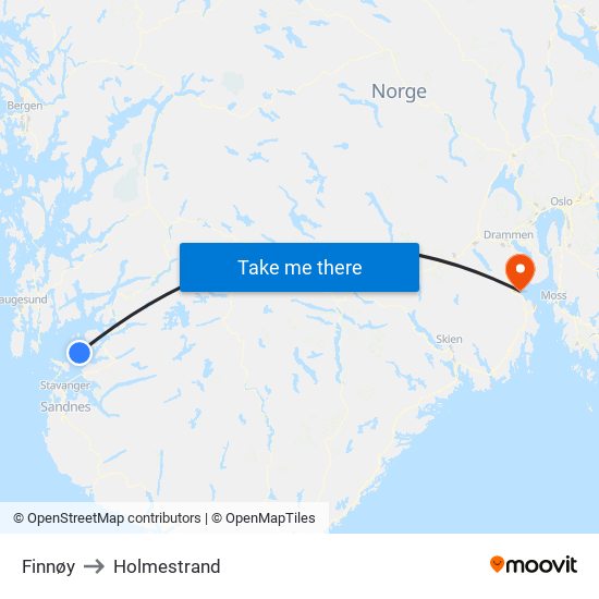 Finnøy to Holmestrand map