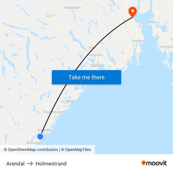 Arendal to Holmestrand map