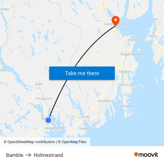 Bamble to Holmestrand map