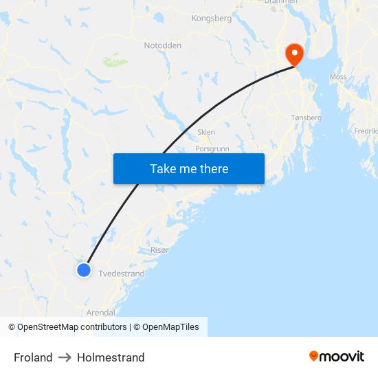 Froland to Holmestrand map