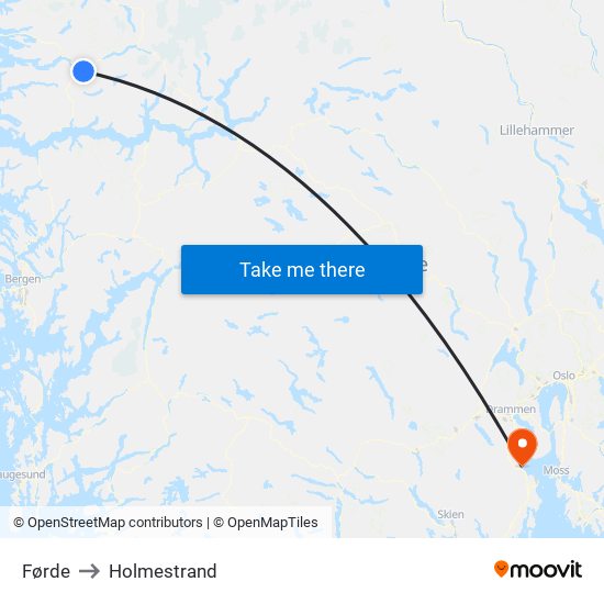 Førde to Holmestrand map