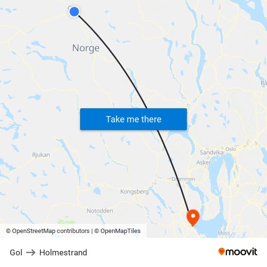 Gol to Holmestrand map