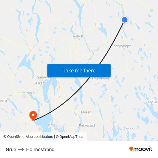 Grue to Holmestrand map