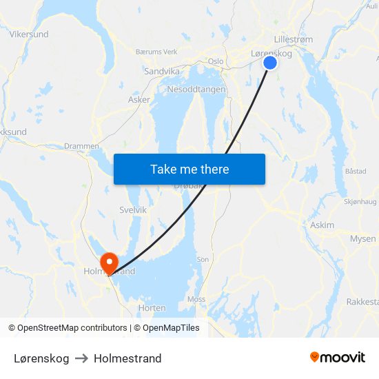 Lørenskog to Holmestrand map