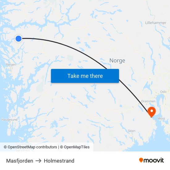 Masfjorden to Holmestrand map