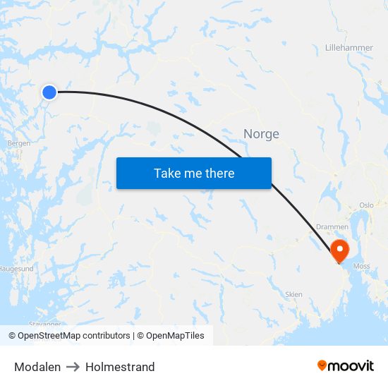 Modalen to Holmestrand map