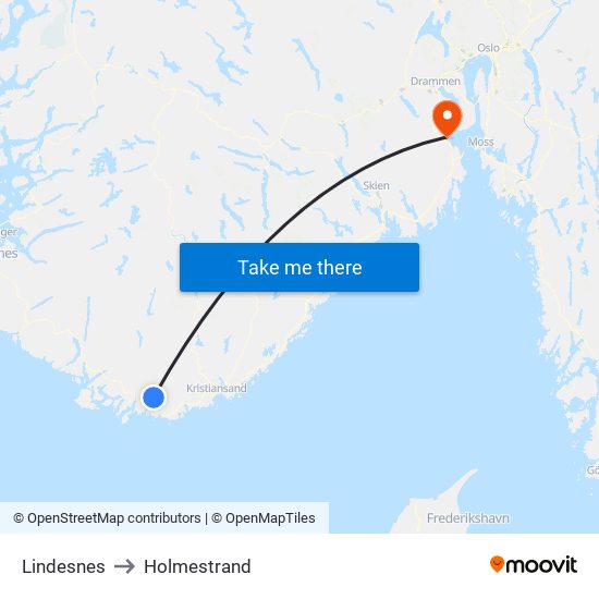 Lindesnes to Holmestrand map