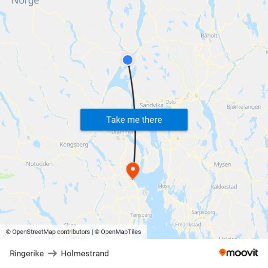 Ringerike to Holmestrand map