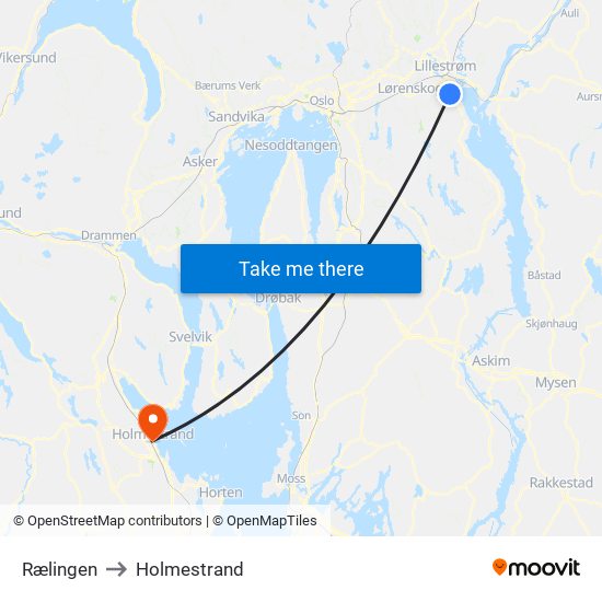 Rælingen to Holmestrand map