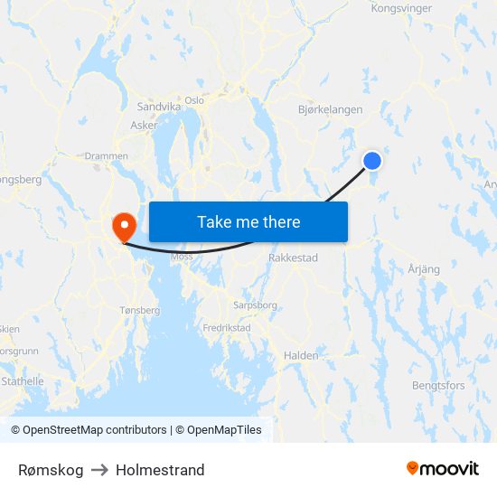 Rømskog to Holmestrand map