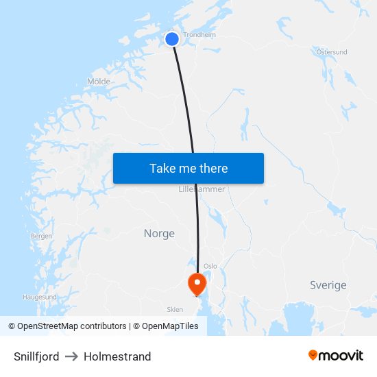 Snillfjord to Holmestrand map