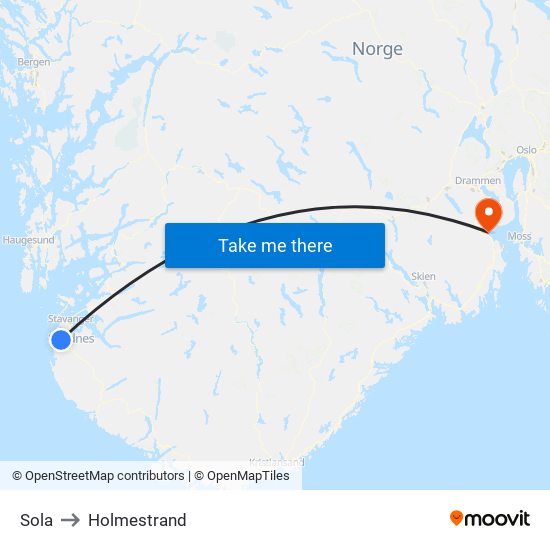 Sola to Holmestrand map