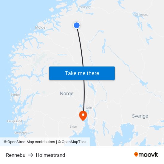 Rennebu to Holmestrand map