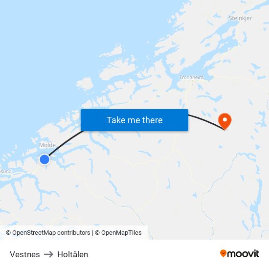 Vestnes to Holtålen map