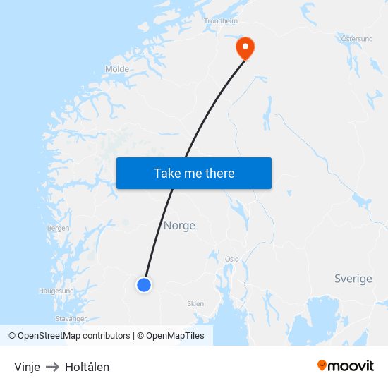 Vinje to Holtålen map