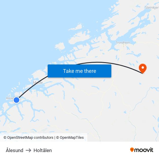 Ålesund to Holtålen map