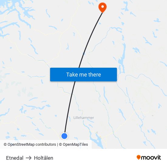 Etnedal to Holtålen map