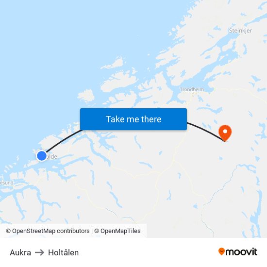 Aukra to Holtålen map