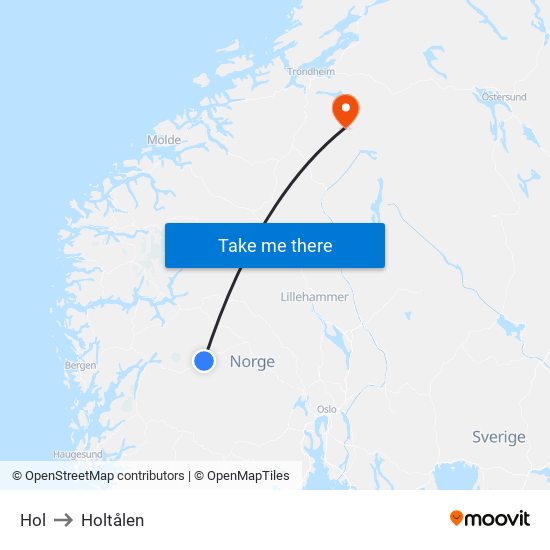 Hol to Holtålen map
