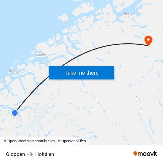 Gloppen to Holtålen map