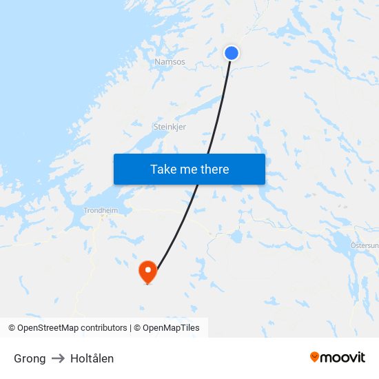 Grong to Holtålen map