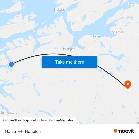 Halsa to Holtålen map