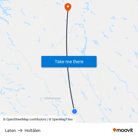 Løten to Holtålen map