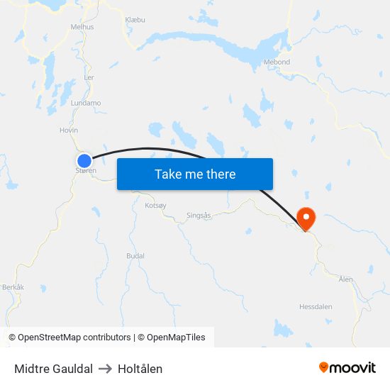 Midtre Gauldal to Holtålen map