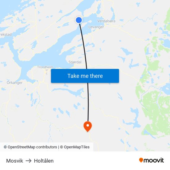 Mosvik to Holtålen map
