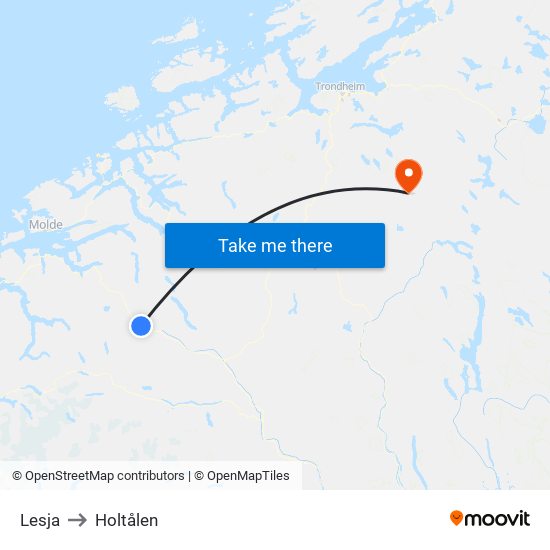 Lesja to Holtålen map