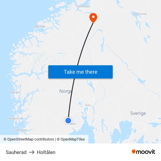 Sauherad to Holtålen map