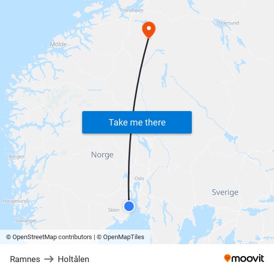 Ramnes to Holtålen map