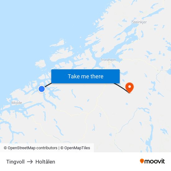 Tingvoll to Holtålen map