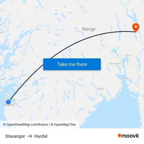 Stavanger to Hurdal map