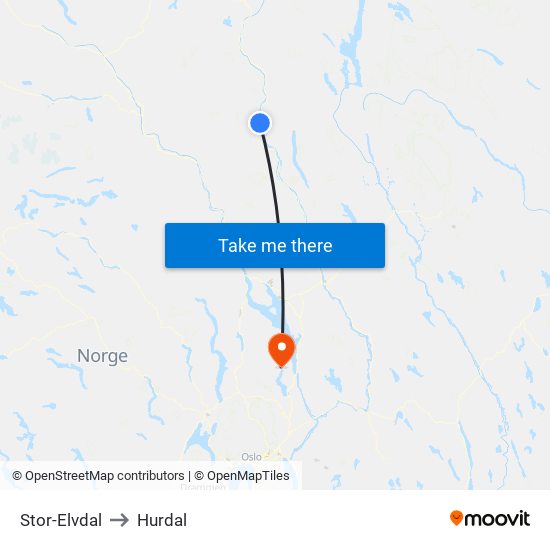 Stor-Elvdal to Hurdal map