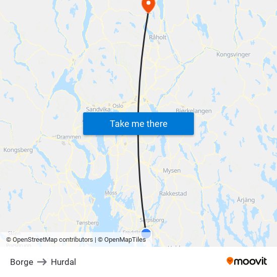 Borge to Hurdal map