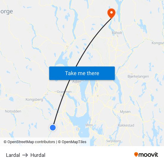 Lardal to Hurdal map